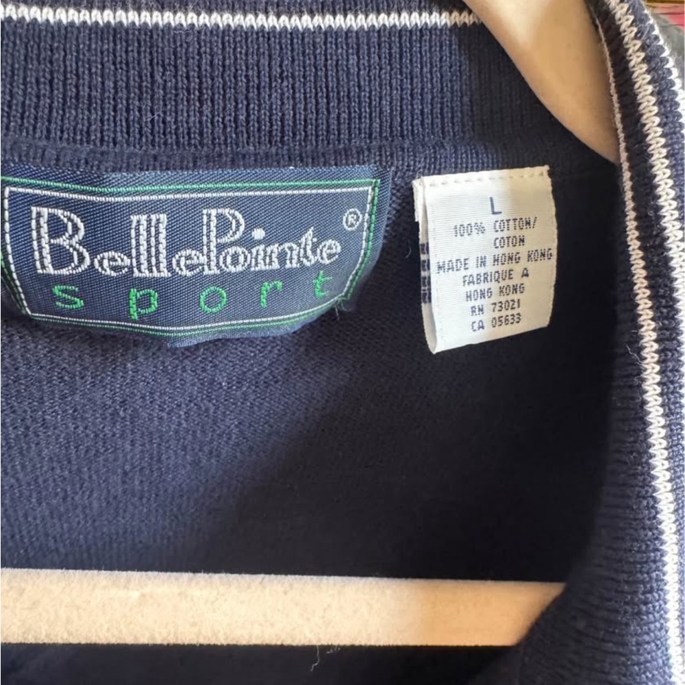 Belle Pointe Sport Navy Blue Short Sleeve Collared Button‎ Up Shirt Top Size L - Picture 2 of 4
